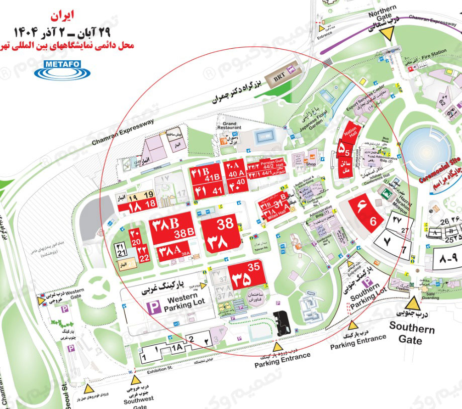 نمای کلی سالن‌ها و موقعیت جغرافیایی نمایشگاه بین‌المللی تهران