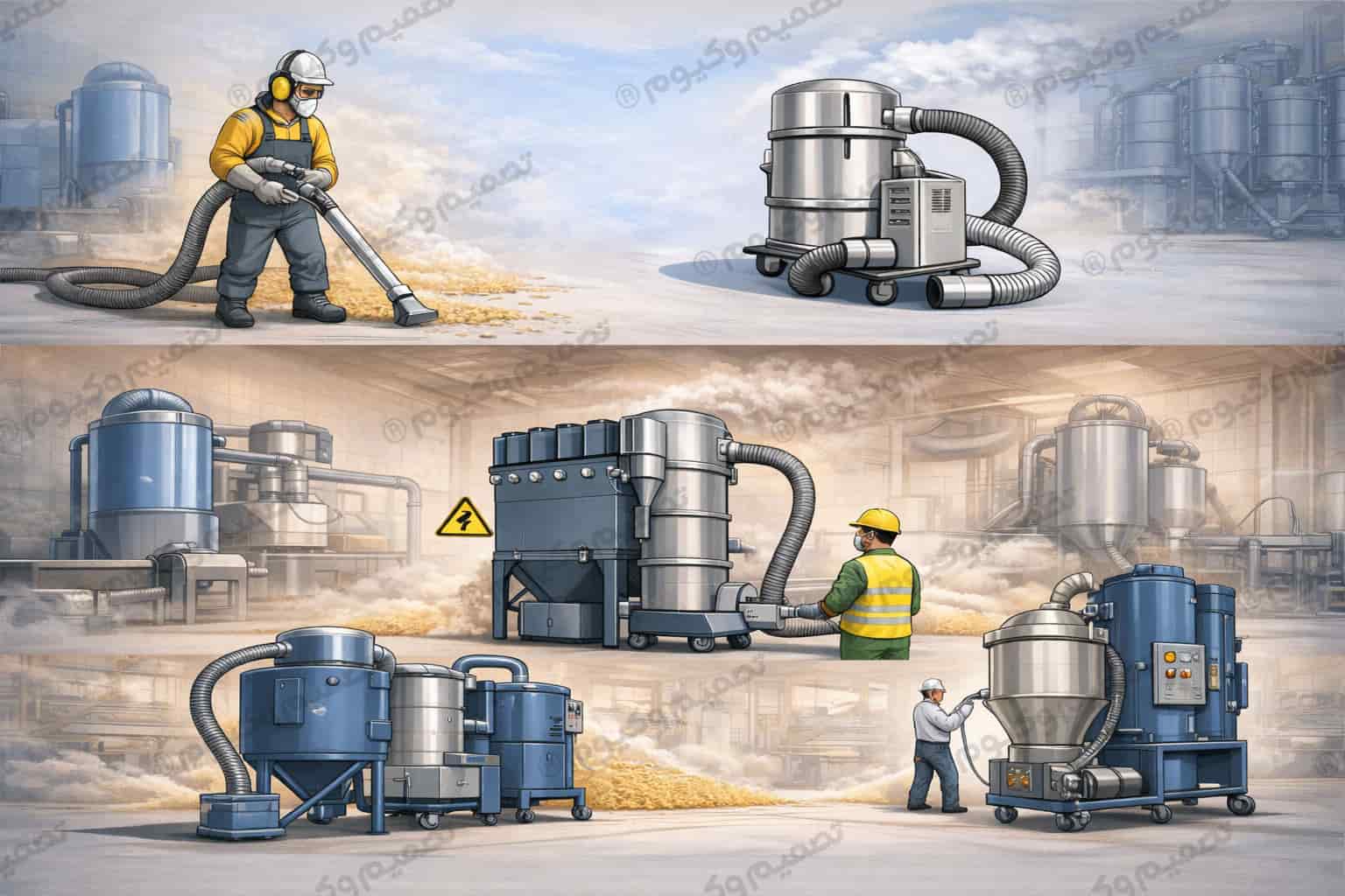 پیشنهادهای سریع مکنده ضد انفجار برای آرد و حبوبات؛ جاروبرقی صنعتی، داست‌کالکتور و مکنده مرکزی